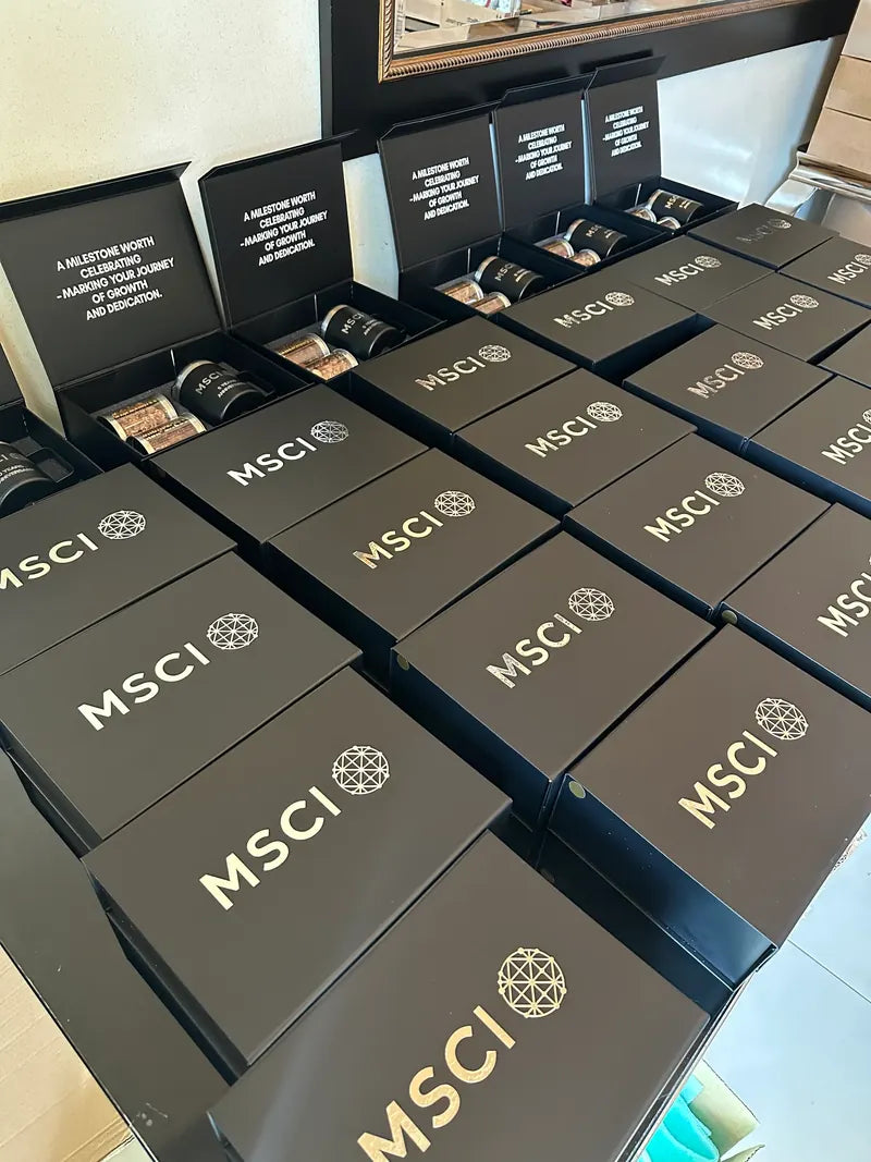 Cajas MSCI con logo en blanco